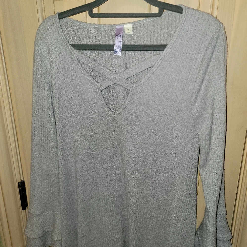 Misses sz M Alya Gray Sweater Dress v-neck Fall Casual Dress Cozy - Picture 2 of 4
